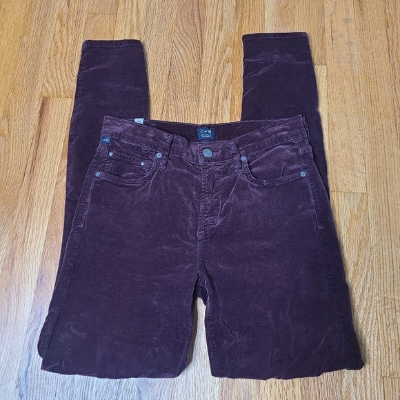 Citizens of Humanity Sz 26 Rocket High Rise Skinny Velour Pants in Black Currant - Picture 2 of 9